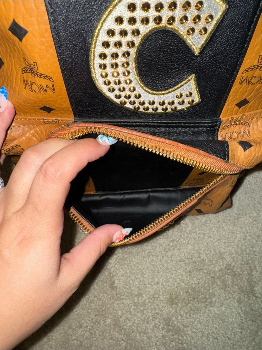 Authentic MCM Stark Stripe Studs Backpack – Cognac Visetos Canvas - Pre Loved